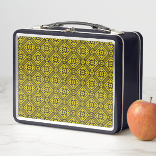 Mediaeval Yellow Black Lilies Romanesque Pattern Metal Lunch Box