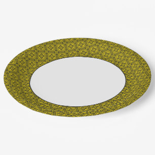 Mediaeval Yellow Black Lilies Romanesque Pattern Paper Plate
