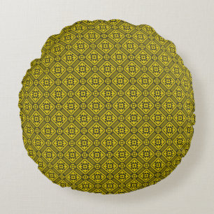 Mediaeval Yellow Black Lilies Romanesque Pattern Round Cushion