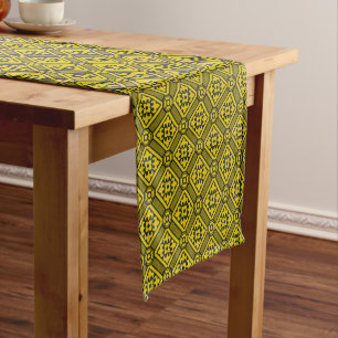 Mediaeval Yellow Black Lilies Romanesque Pattern Short Table Runner