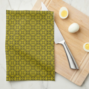 Mediaeval Yellow Black Lilies Romanesque Pattern Tea Towel