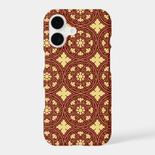 Mediaeval Yellow Red Rosette Flower Pattern