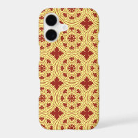 Mediaeval Yellow Red Rosette Flower Pattern