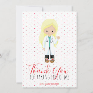 Medic Blonde Doctor Red Typography Polka Dot Thank You Card