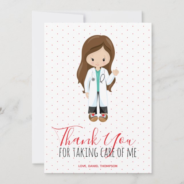 Medic doctor Red Typography Polka Dot Thank You Card (Front)
