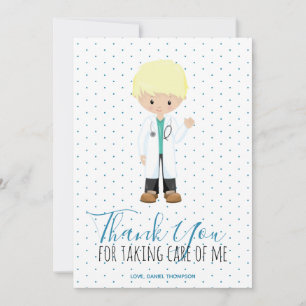 Medic male doctor Blue Typography Polka Dot Thank You Card