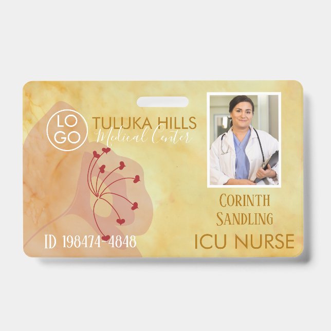 Medica Photo ID Floral Hearts Badge (Front)