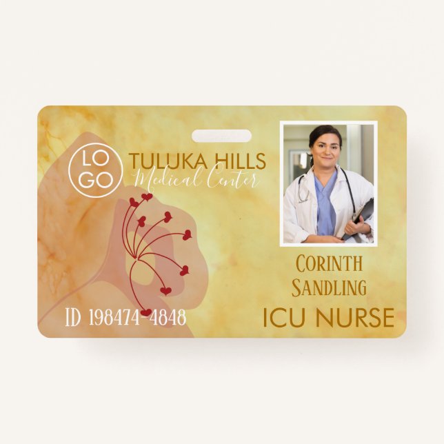 Medica Photo ID Floral Hearts ID Badge (Front)