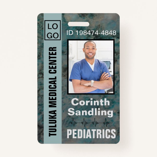 Medica Photo ID Painterly in Blues ID Badge (Front)