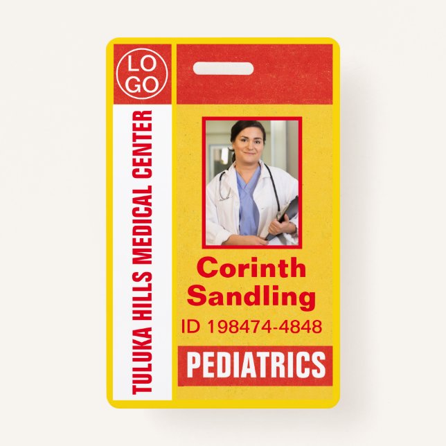 Medica Photo ID Retro Orange and Yellow ID Badge (Front)