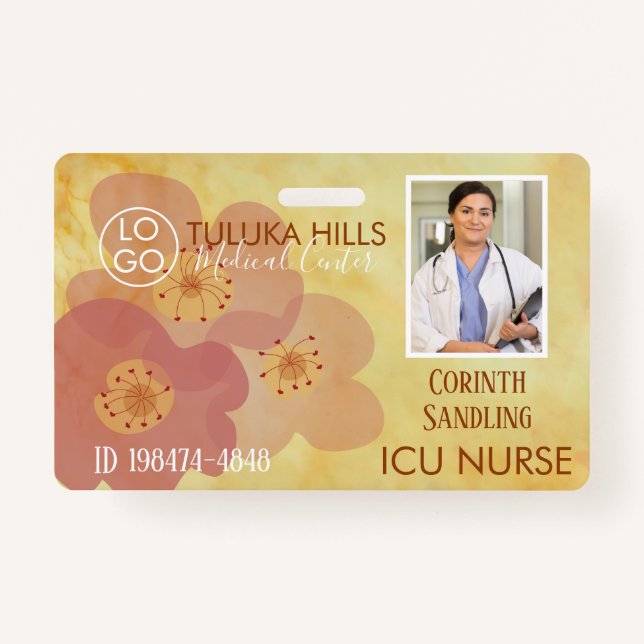 Medica Photo ID Soft Floral Hearts ID Badge (Front)