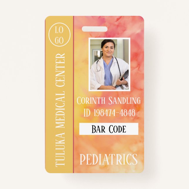 Medica Photo ID Warm Pink Yellow Inks ID Badge (Front)