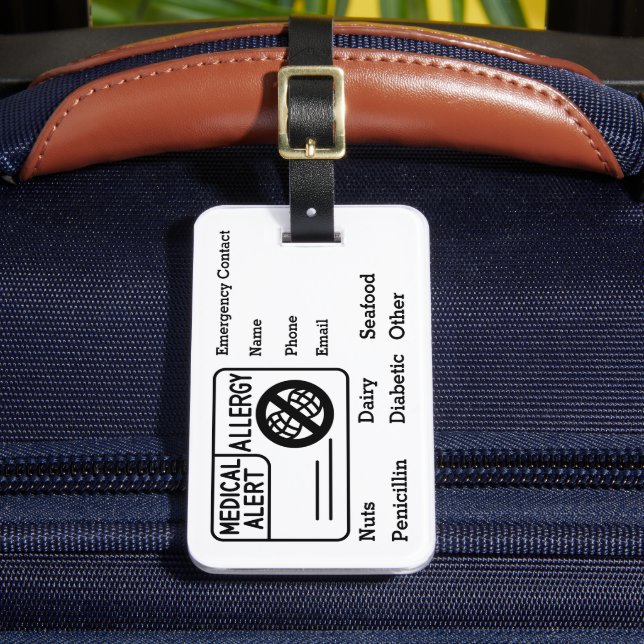 Medical Alert Allergy Emergency Personalise Luggage Tag (Front Insitu 2)