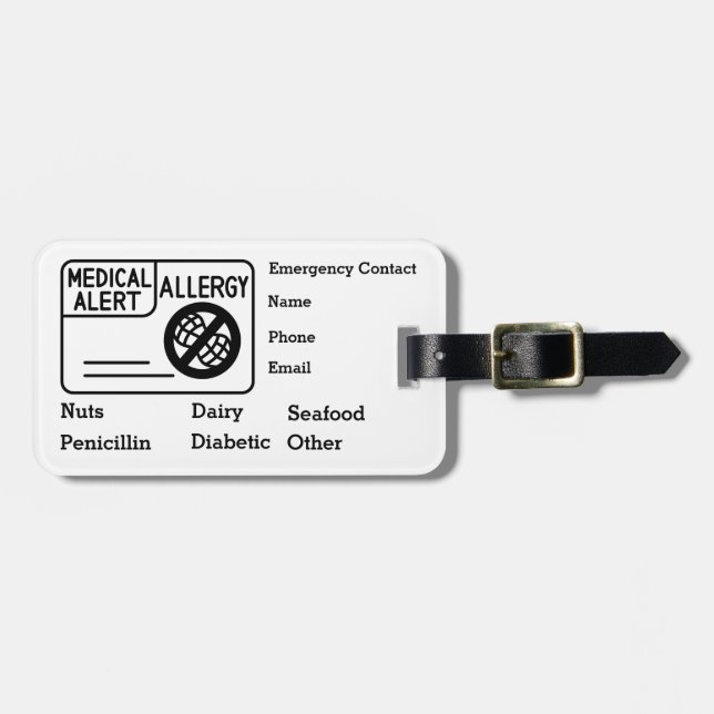 Medical Alert Allergy Emergency Personalise Luggage Tag (Front Horizontal)