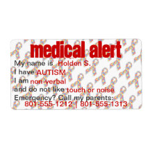 Medical Alert Autism Awareness Labels