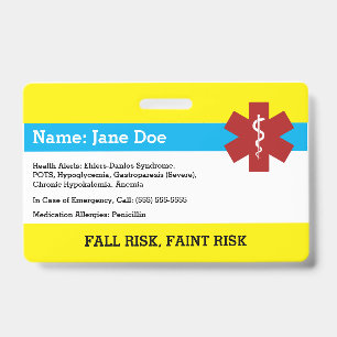 Medical Alert Badge ID Badge