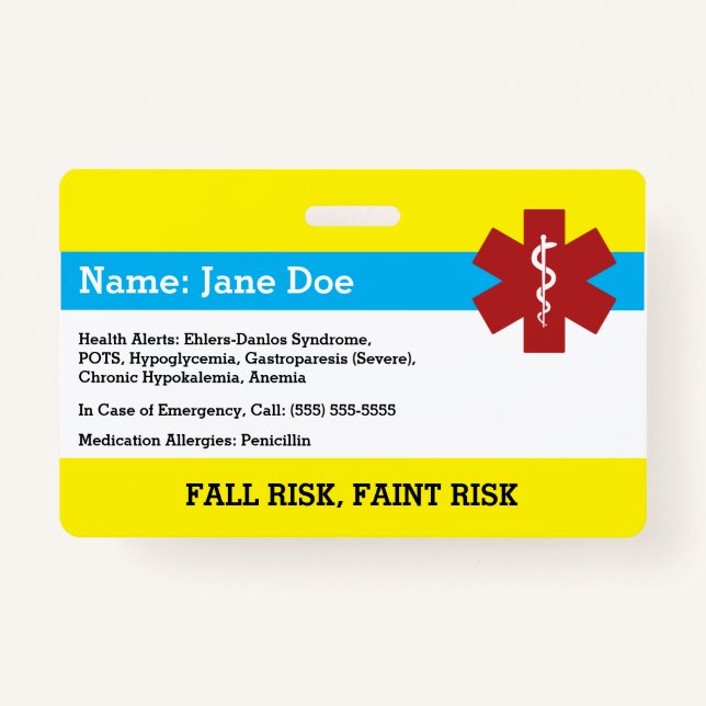 Medical Alert Badge ID Badge (Front)