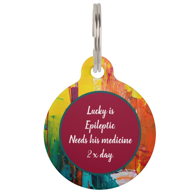 Medical Alert Colourful Funky Abstract Pattern Pet Tag (Front)