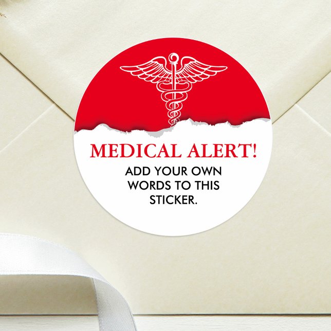 Medical Alert Custom Text Classic Round Sticker (Creator Uploaded)