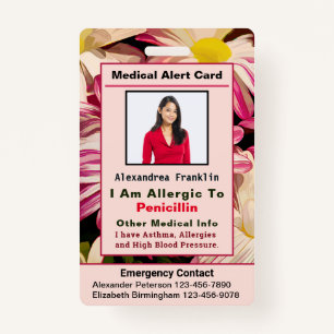 Medical Alert Emergency Contact Custom Card Badge ID Badge