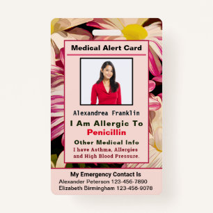 Medical Alert Emergency Contact Custom Card Badge ID Badge