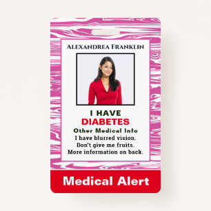 Medical Alert Emergency ID Card Photo Custom  ID Badge