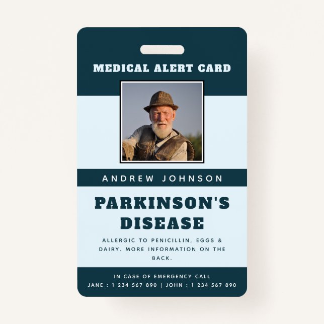Medical Alert Emergency Info & ID Photo Adult Name ID Badge (Front)