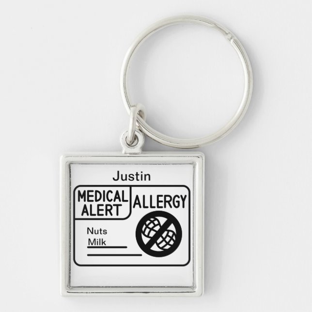 Medical Alert Food Allergy Adults Kids Key Ring (Front)