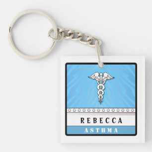 Medical Alert Keychain Light Blue - Double Sided