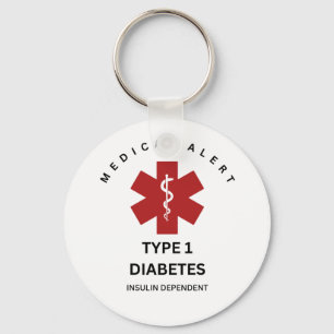 Medical Alert Keychain: Type 1 Diabetes  Key Ring