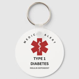 Medical Alert Keychain: Type 1 Diabetes  Key Ring