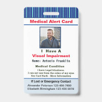 Medical Alert Photo Name Contact ID Card Custom