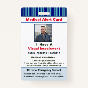 Medical Alert Photo Name Contact ID Card Custom ID Badge
