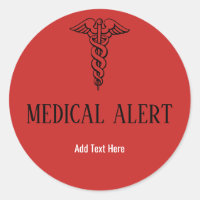 Medical Alert Red Caduceus Symbol Custom Text