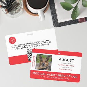 Medical Alert Red Service Dog Photo ID Badge