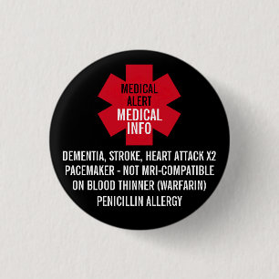 Medical Alert Series Medical Info Personalize 3 Cm Round Badge