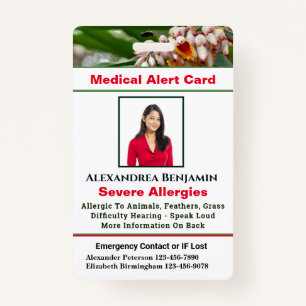 Medical Allergy Alert Emergency Photo Custom ID Ba ID Badge