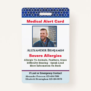 Medical Allergy Alert Emergency Photo Custom ID ID Badge