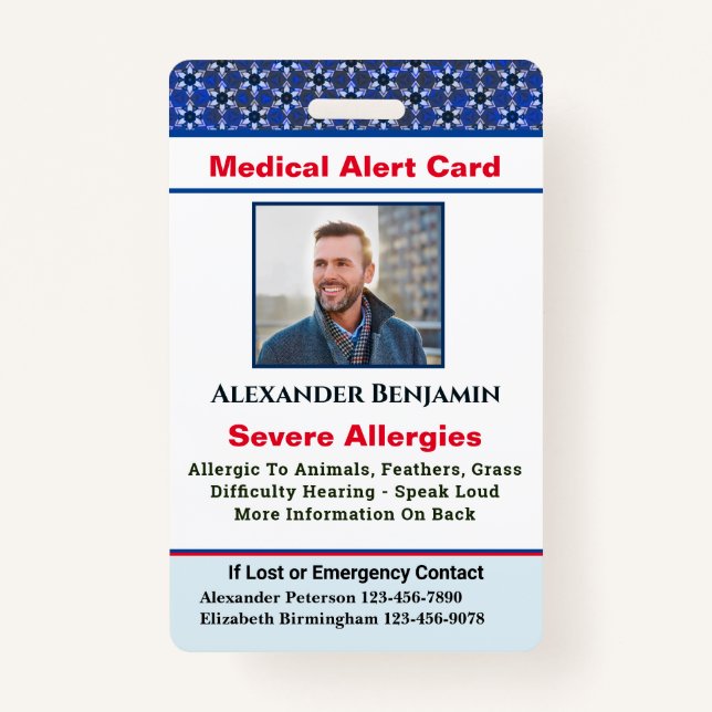 Medical Allergy Alert Emergency Photo Custom ID ID Badge (Front)