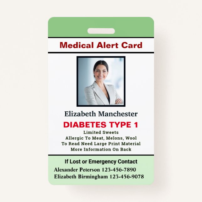 Medical Allergy Alert Emergency Photo Custom ID ID Badge (Front)