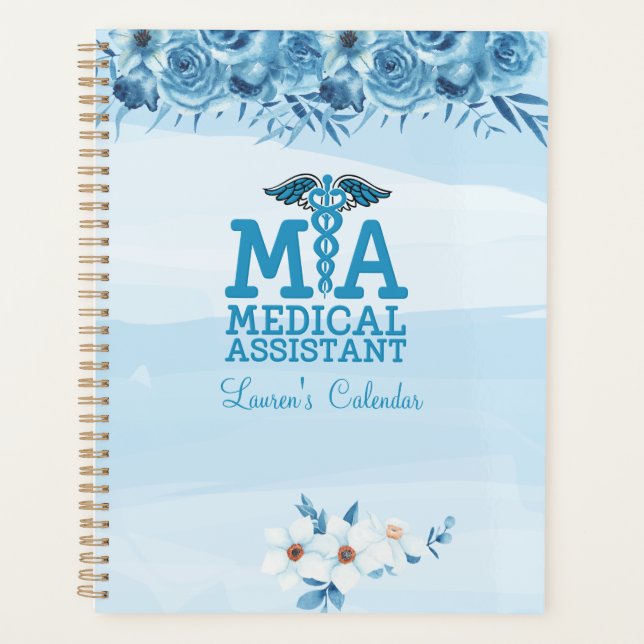 Medical Assistant Blue Floral Personalised Planner (Front)