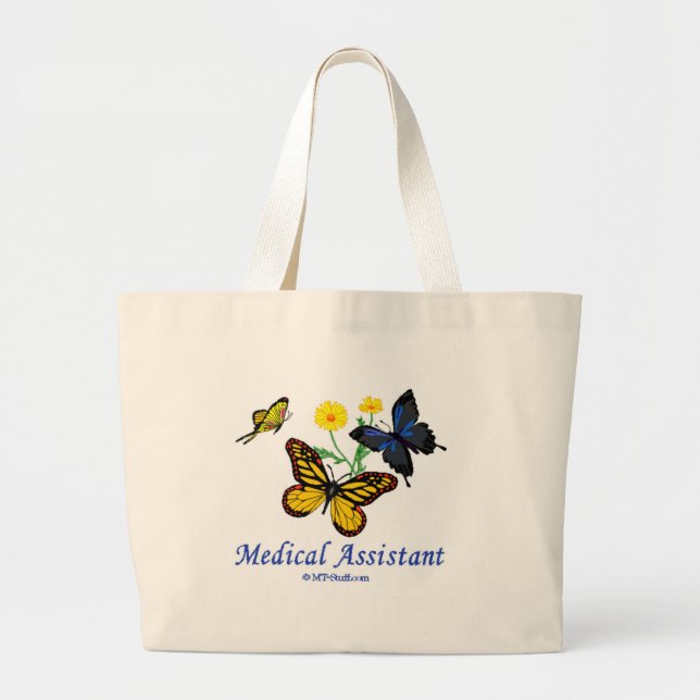 Medical Assistant Butterfly Large Tote Bag (Front)