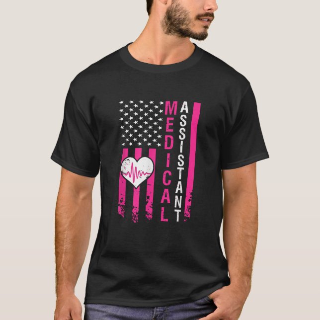 Medical Assistant Gifts Heart Heartbeat Pink Ameri T-Shirt (Front)