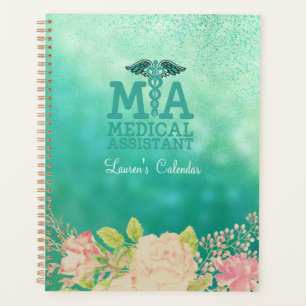 Medical Assistant Green Floral Personalised   Planner