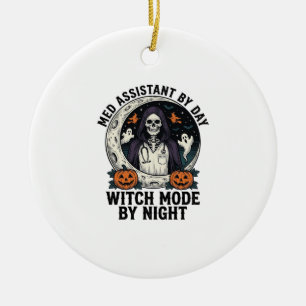 Medical Assistant Halloween Witch Vintage Engravin Ceramic Tree Decoration