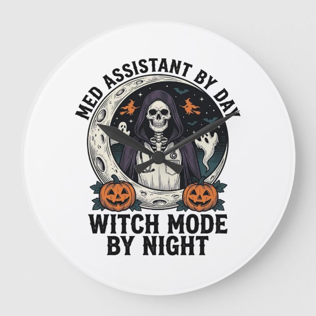 Medical Assistant Halloween Witch Vintage Engravin Large Clock (Front)
