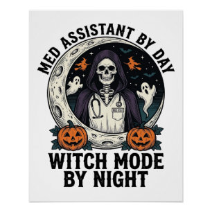Medical Assistant Halloween Witch Vintage Engravin Poster