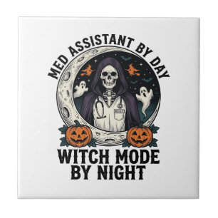 Medical Assistant Halloween Witch Vintage Engravin Tile