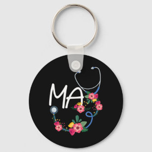 Medical Assistant Hospital Stethoscope Floral Wrea Key Ring