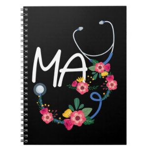 Medical Assistant Hospital Stethoscope Floral Wrea Notebook